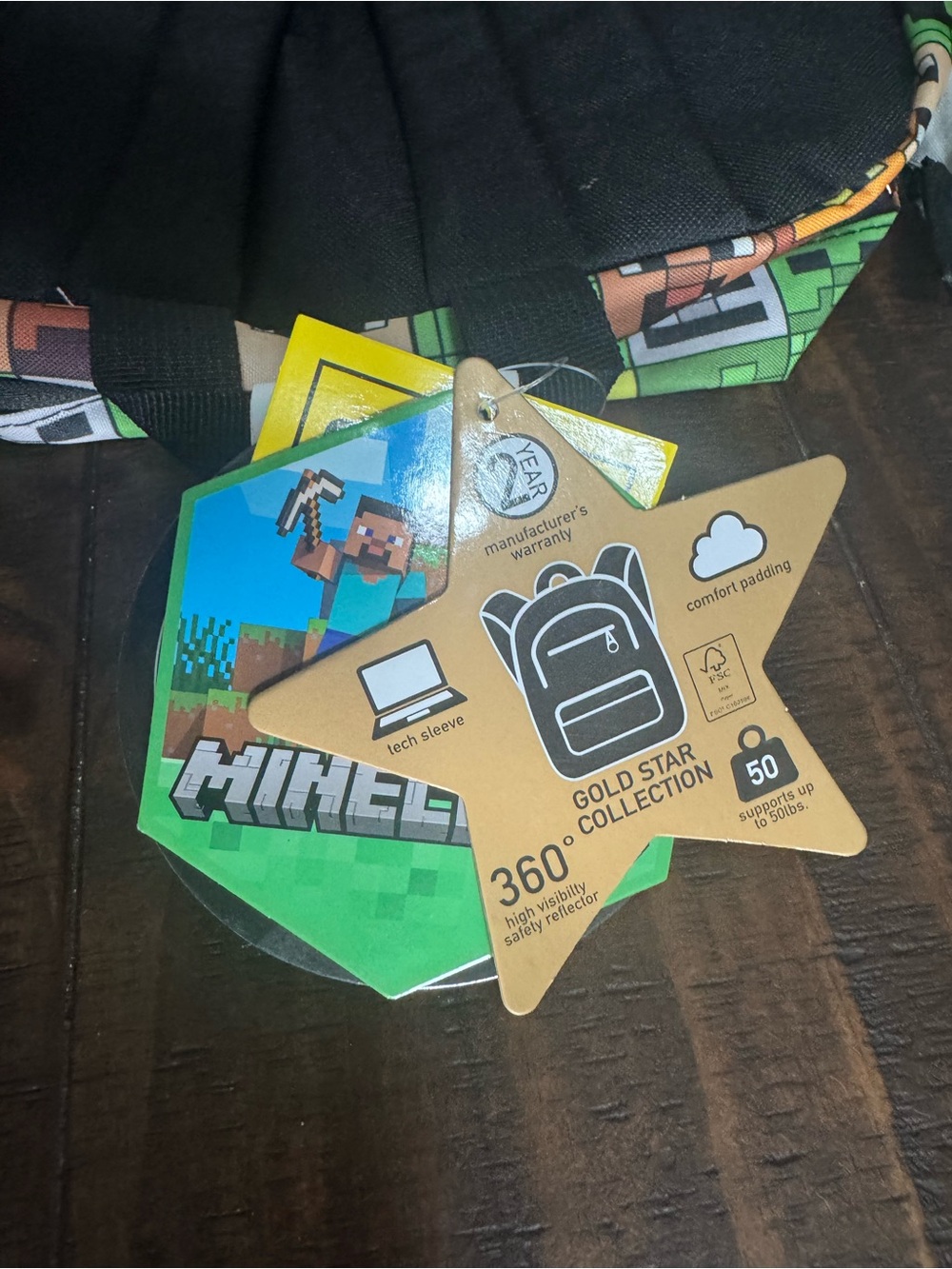 🎮 NWT Minecraft Creeper Backpack | Gold Star Collection | Kids School Backpack - Picture 4 of 5